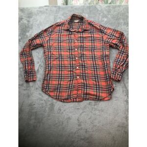 J.Crew Tailored Quality Woven Shirt Mens  Coral Plaid Long Sleeve Button Down SL